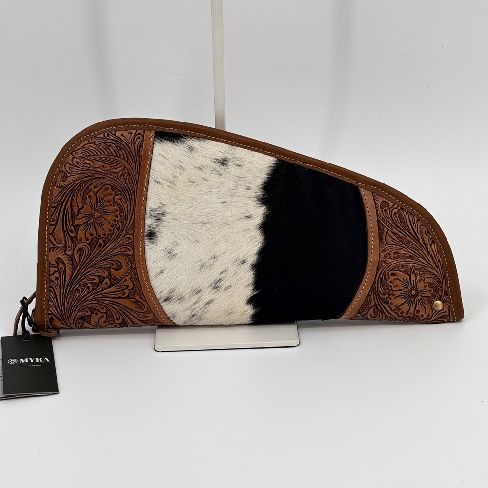 Myra Sonoran Range Pistol Pouch Case Brown Black White Tooled Leather Cowhide